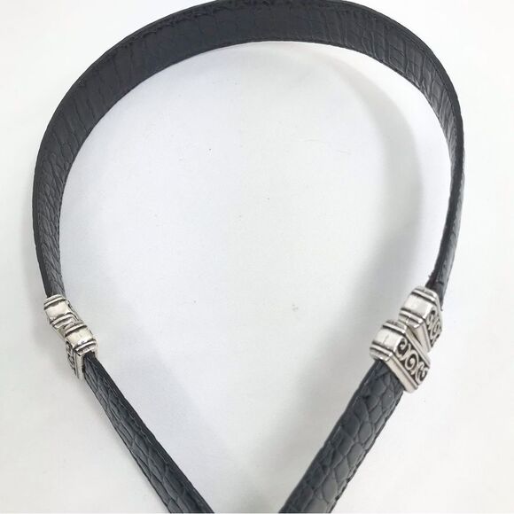 Brighton Black Brown Reptile Embossed Silver Scroll Hardware Reversible Belt - Picture 4 of 16
